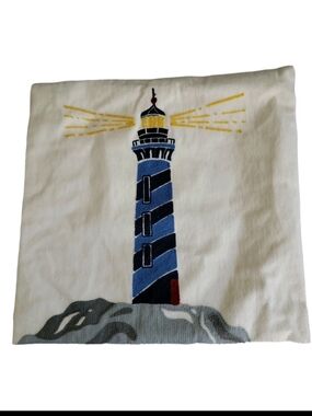 Pottery Barn  "Lighthouse" Embroidered White Pillow Cover